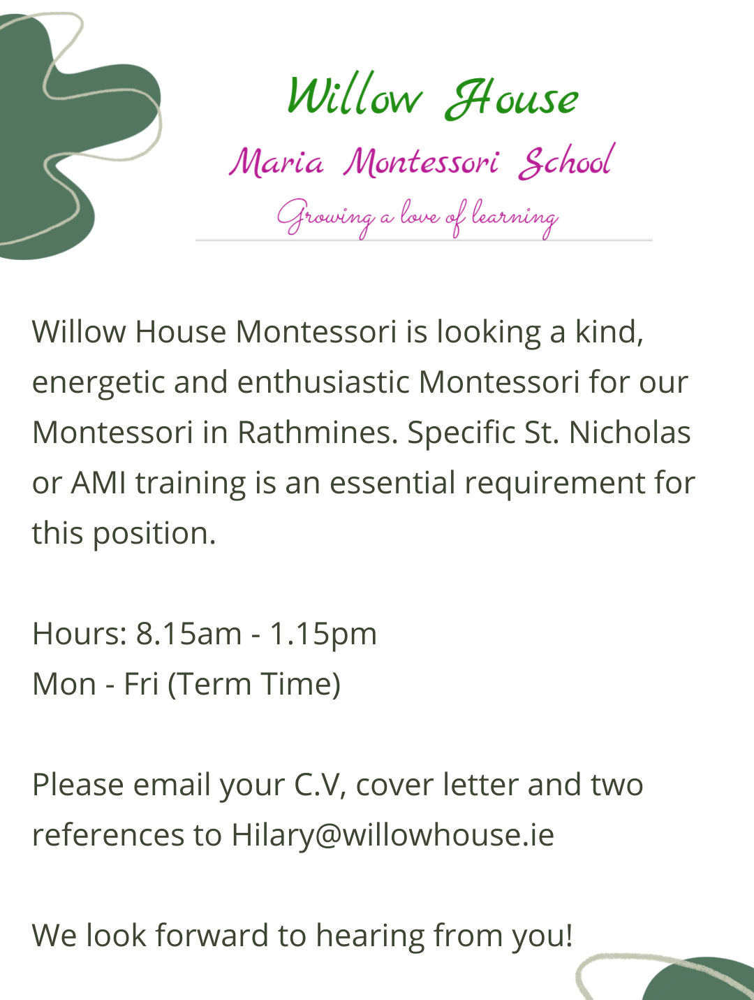 Willow House Montessori Job